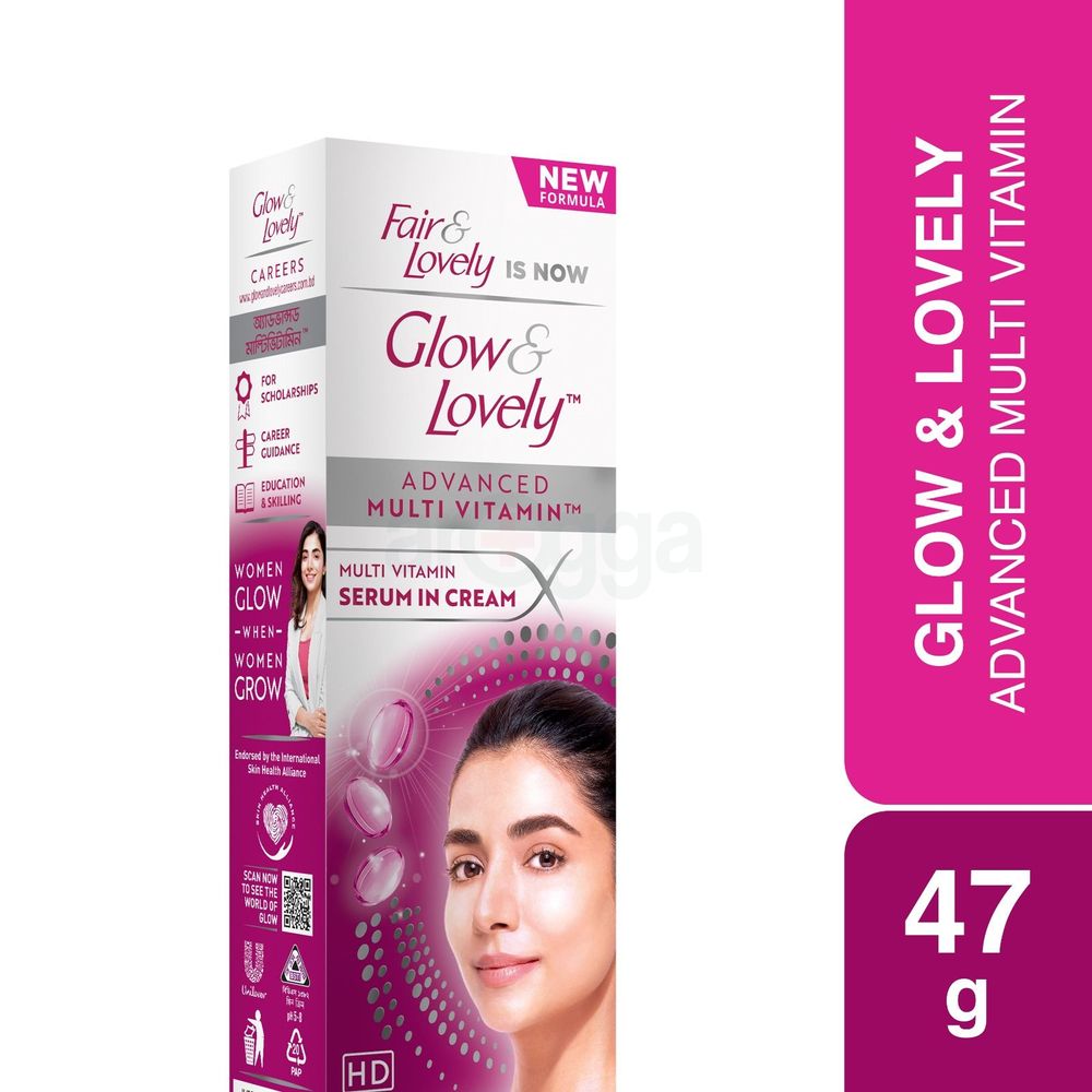 Glow & Lovely Skin Cream Multivitamin 47gm (Glow & Lovely Facewash Bright Glow 20g Free)  