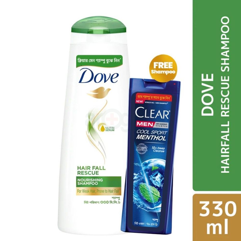 Buy Dove Shampoo Hairfall Rescue 330ml Get Clear Shampoo Men Cool Sport Menthol Anti Dandruff 79ml Free  
