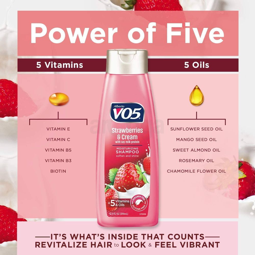Alberto V05 Strawberries & Cream Moisturizing Shampoo with Soy Milk Protein for Soften & Shine Hair  