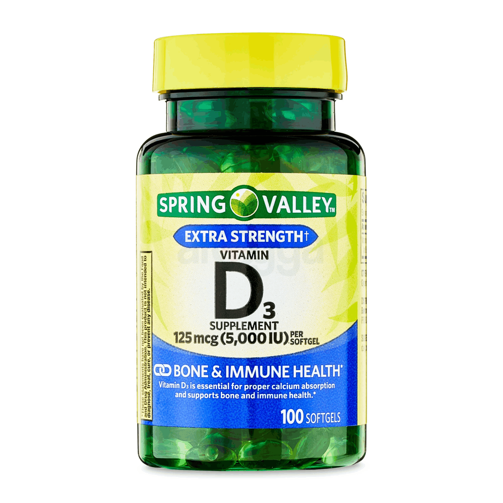 Spring Valley Vitamin D3 125mcg 5000IU 100 Capsules  