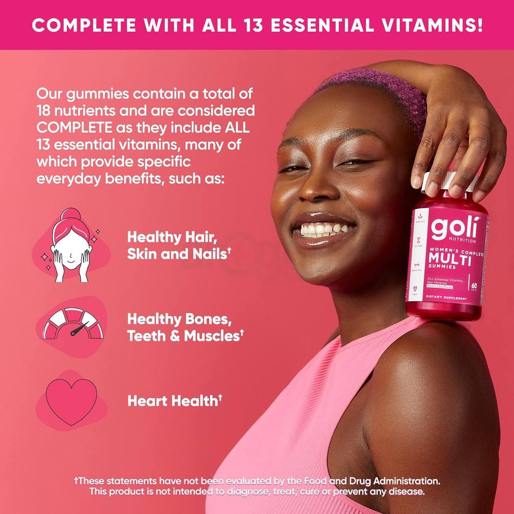 Goli® Women’s Multivitamin Gummies - 60 Count - All 13 Essential Vitamins, and Key Minerals - Kosher, Gluten-Free, Vegan, and Non-GMO.  
