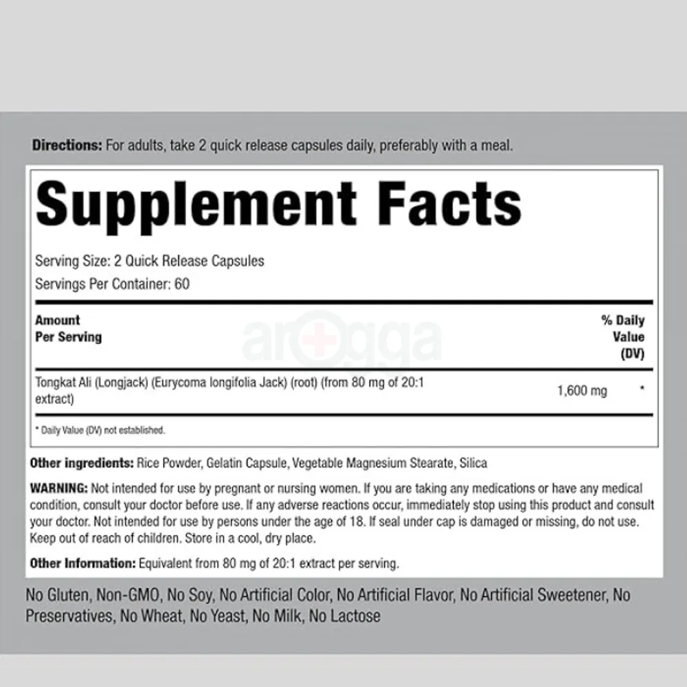 Piping Rock Tongkat Ali Long Jack 1600mg 120 Capsules  