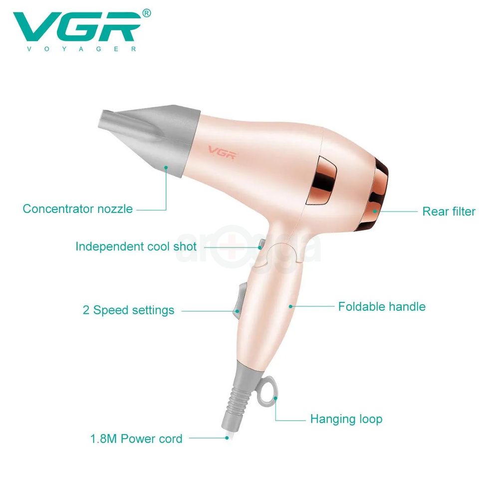 VGR V-432 Professional Foldable Hair Dryer with 1000W DC Motor 2 Speed Settings Multicolour  