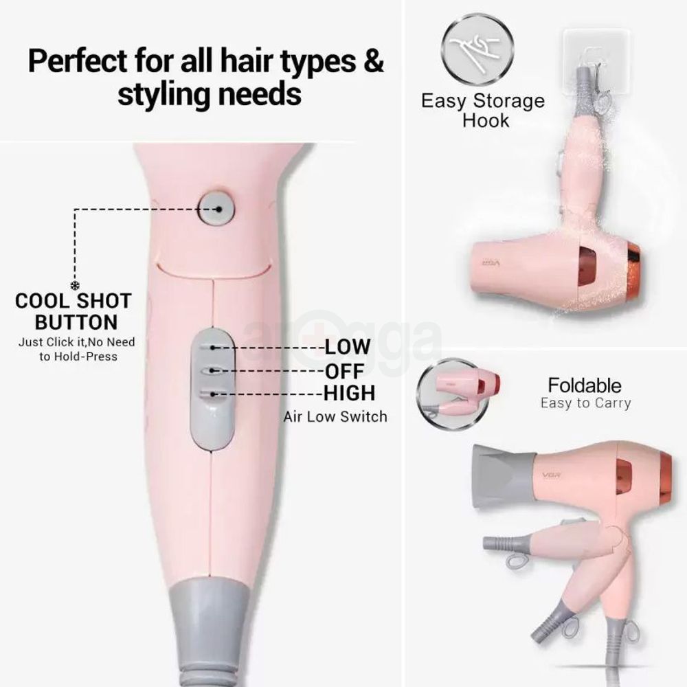 VGR V-432 Professional Foldable Hair Dryer with 1000W DC Motor 2 Speed Settings Multicolour  