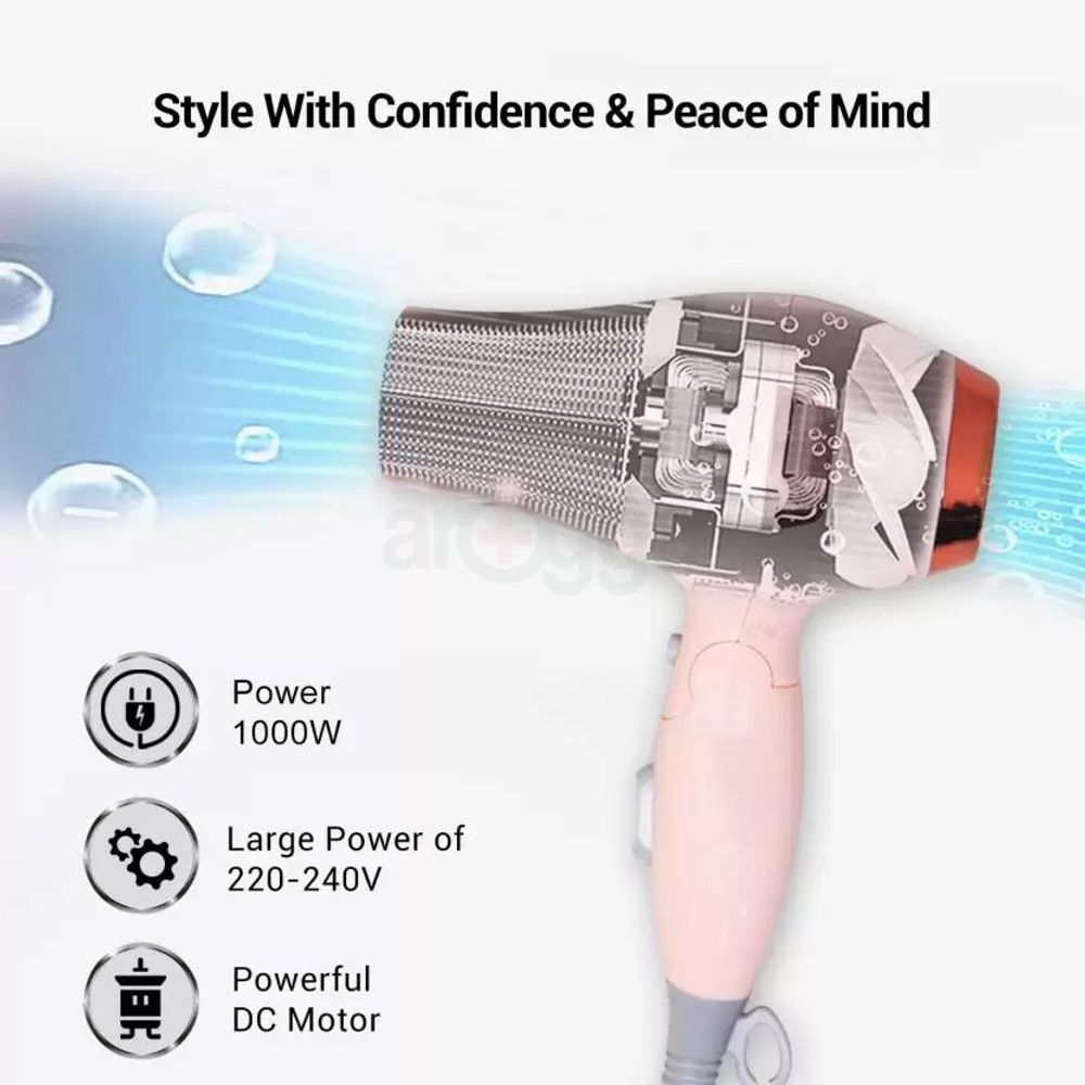 VGR V-432 Professional Foldable Hair Dryer with 1000W DC Motor 2 Speed Settings Multicolour  