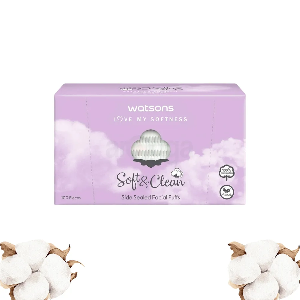 WATSONS Soft and Clean Side Sealed Facial Makeup Puff 100 sheets  