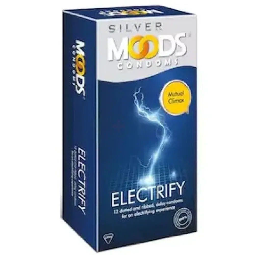 Moods Silver Condoms - 12 Condoms (Electrify), Dark Blue  