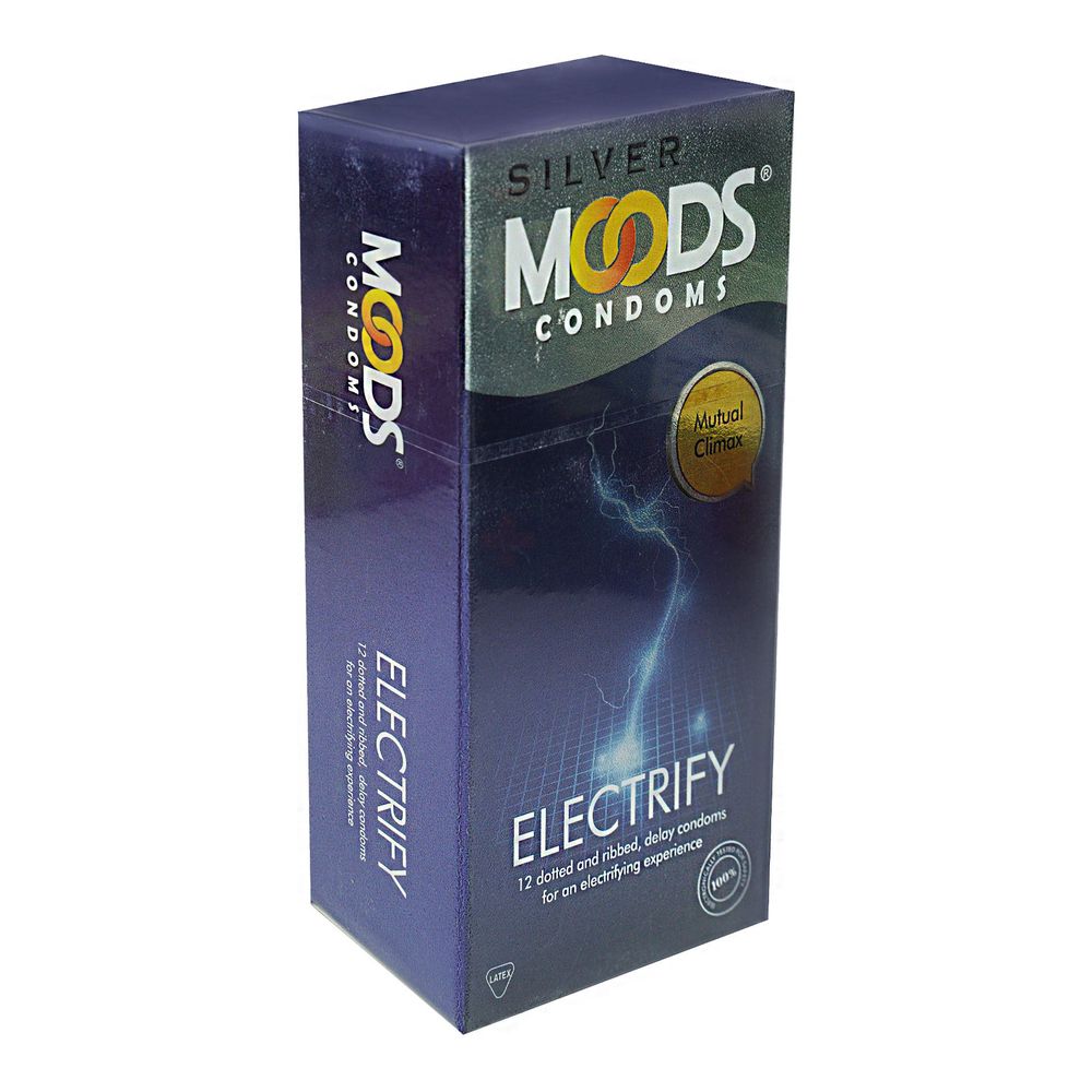 Moods Silver Condoms - 12 Condoms (Electrify), Dark Blue  