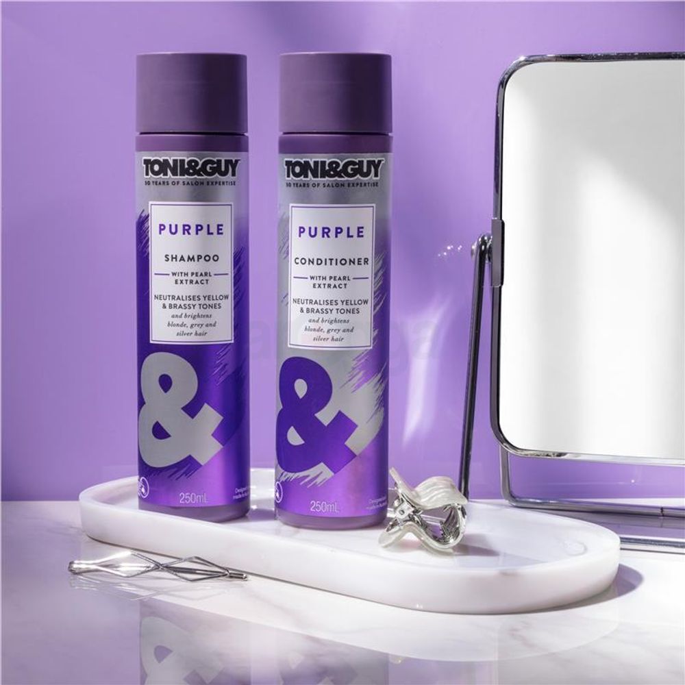 TONI & GUY Purple Shampoo with Pearl Extract for Neutralising Yellow & Brassy Tones  