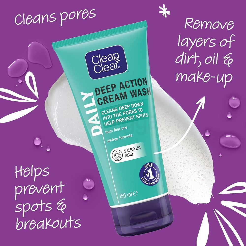 Clean & Clear Oil Free Daily Deep Action Cream Wash 150ml  