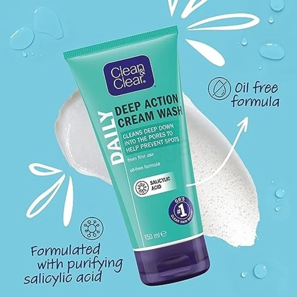 Clean & Clear Oil Free Daily Deep Action Cream Wash 150ml  
