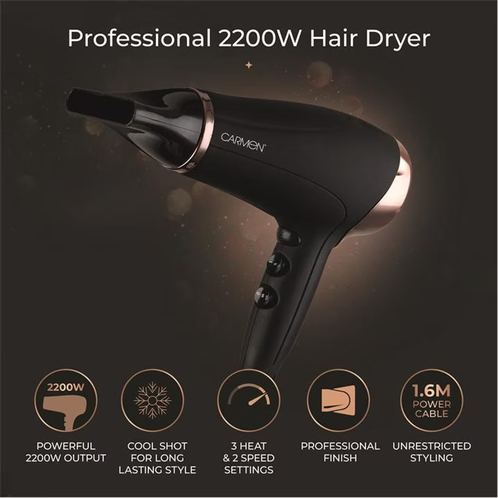 Carmen Noir 2200W Hair Dryer (Black)  