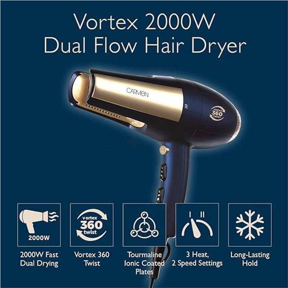 Carmen Twilight Series Vortex 360 Twist Dual Flow Hair Dryer   