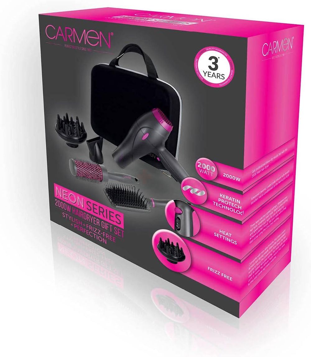 Carmen C81072 Neon Series 2000W Hairdryer Gift Set  