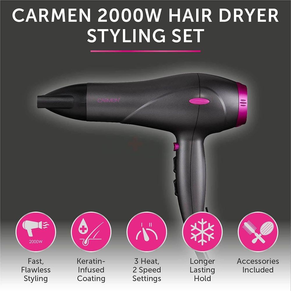 Carmen C81072 Neon Series 2000W Hairdryer Gift Set  