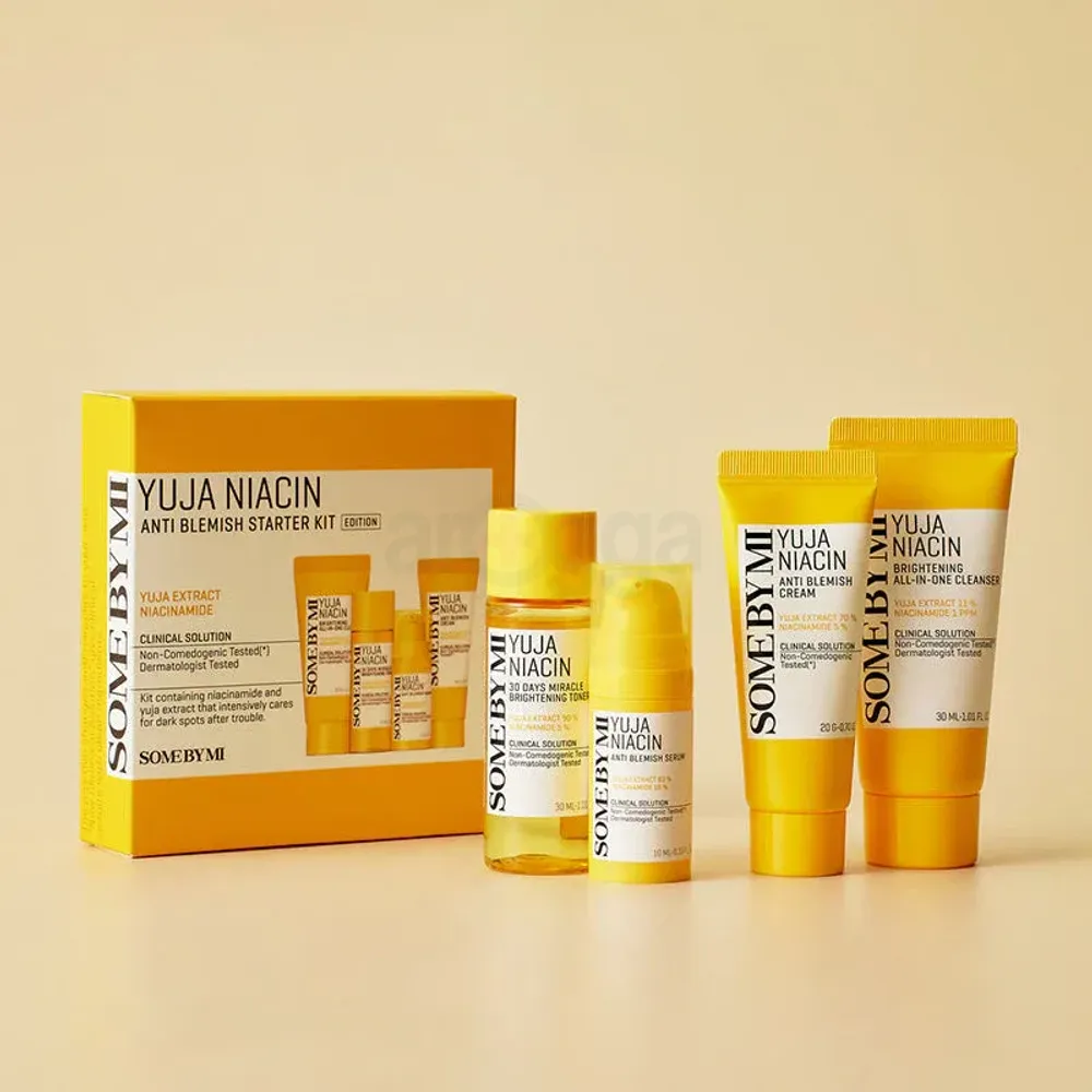 Some By Mi Yuja Niacin Anti Blemish Starter Kit (Brightening All In One Cleanser (30ml) + 30 Days Miracle Brightening Toner (30ml) + Anti Blemish Serum (10ml) + Anti Blemish Cream (20g))  