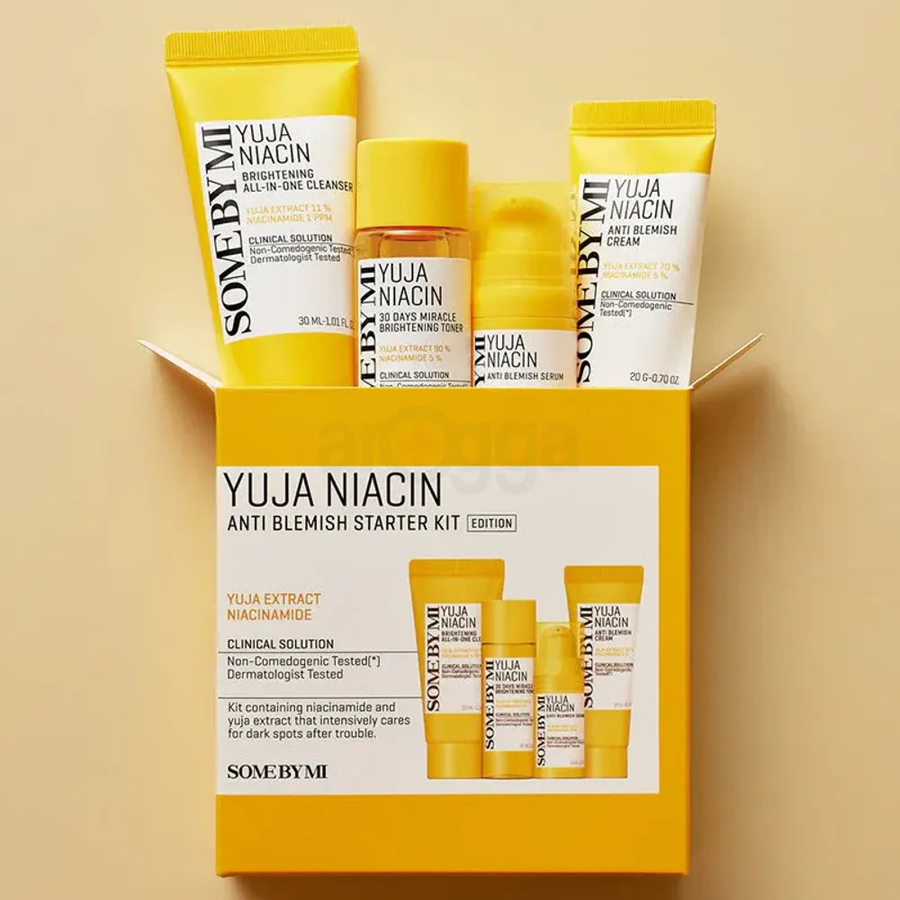 Some By Mi Yuja Niacin Anti Blemish Starter Kit (Brightening All In One Cleanser (30ml) + 30 Days Miracle Brightening Toner (30ml) + Anti Blemish Serum (10ml) + Anti Blemish Cream (20g))  