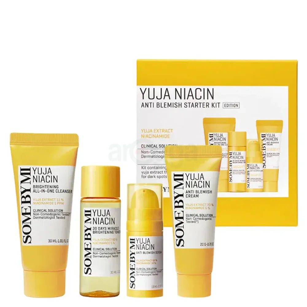 Some By Mi Yuja Niacin Anti Blemish Starter Kit (Brightening All In One Cleanser (30ml) + 30 Days Miracle Brightening Toner (30ml) + Anti Blemish Serum (10ml) + Anti Blemish Cream (20g))  