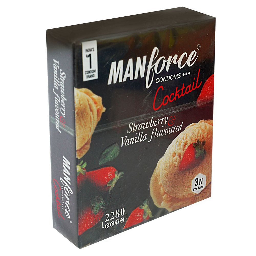 Manforce Cocktail Condoms  Strawberry & Vanilla Flavored 3s Pack  