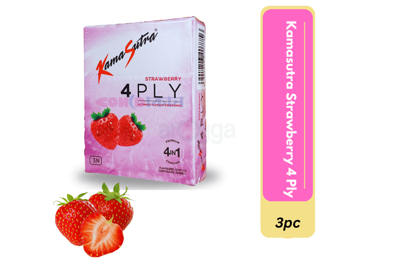 Kamasutra Strawberry 4 Ply Flavoured Dotted Condoms 3'S Pack  