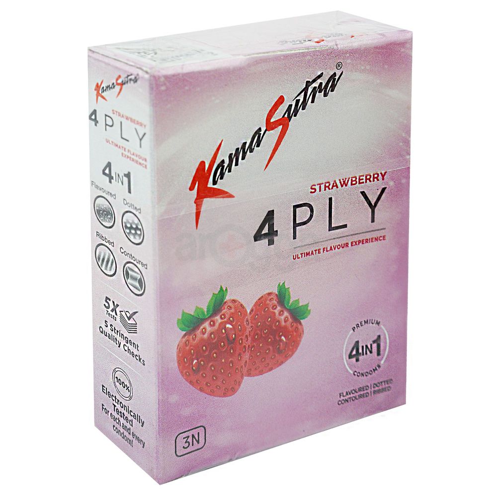 Kamasutra Strawberry 4 Ply Flavoured Dotted Condoms 3'S Pack  