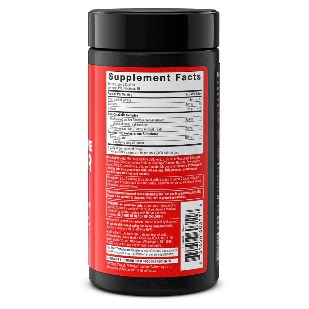 Sixstar Testosterone Booster 385 mg Rhodiola Extract, 60 Caplets  