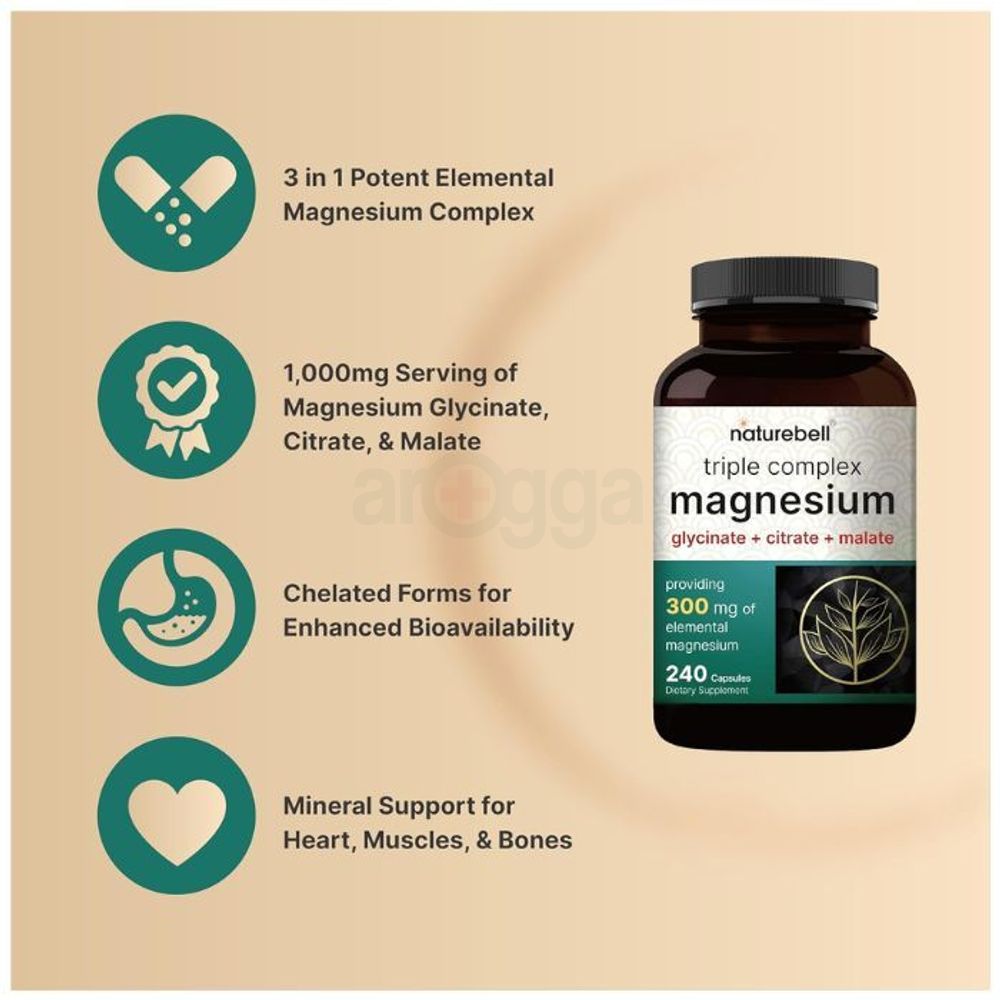 NatureBell Triple Complex Magnesium  (Glycinate + Citrate + Malate) 300mg 240 Capsules  