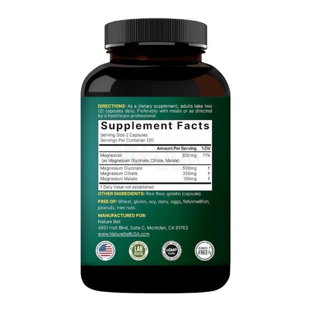 NatureBell Triple Complex Magnesium  (Glycinate + Citrate + Malate) 300mg 240 Capsules  