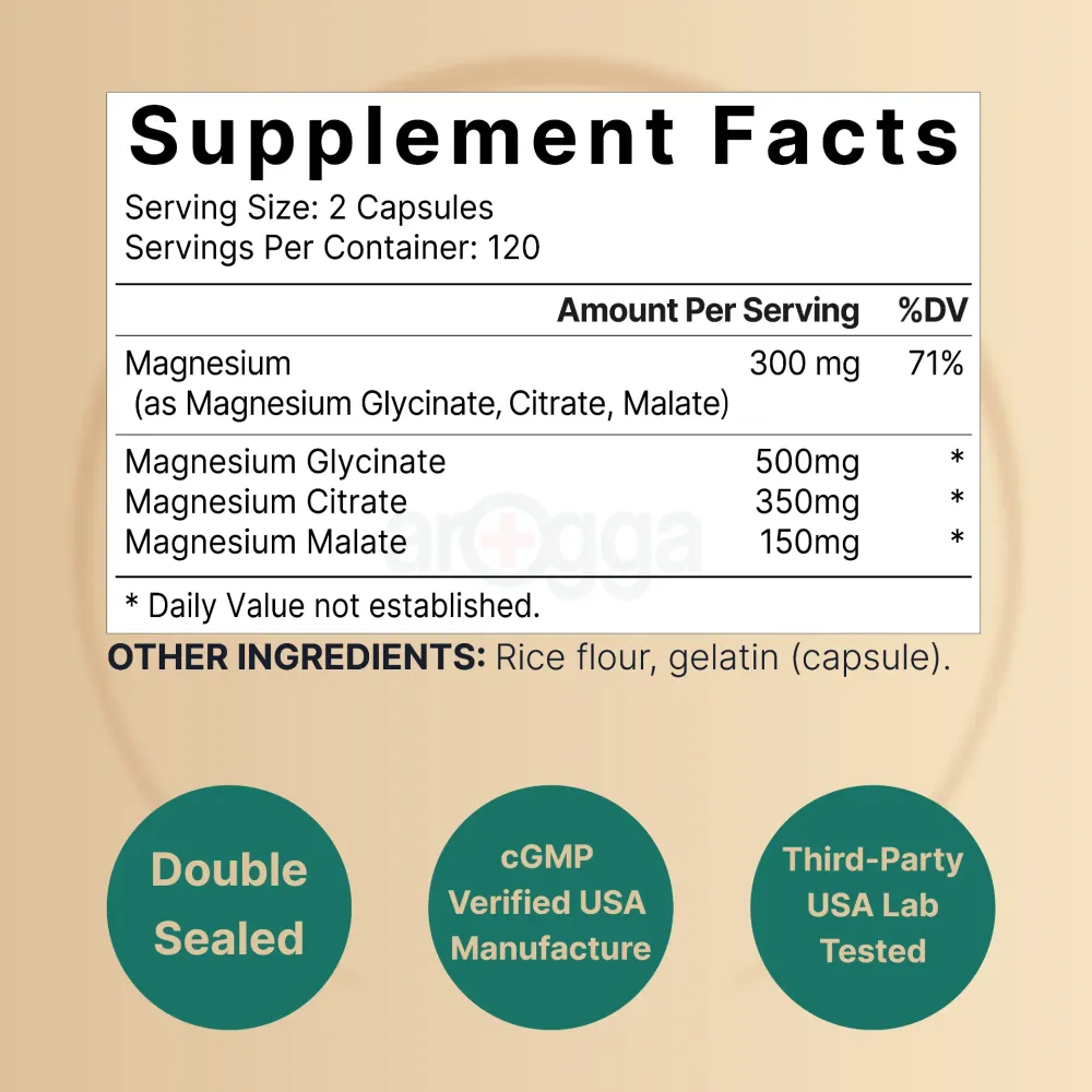 NatureBell Triple Complex Magnesium  (Glycinate + Citrate + Malate) 300mg 240 Capsules  