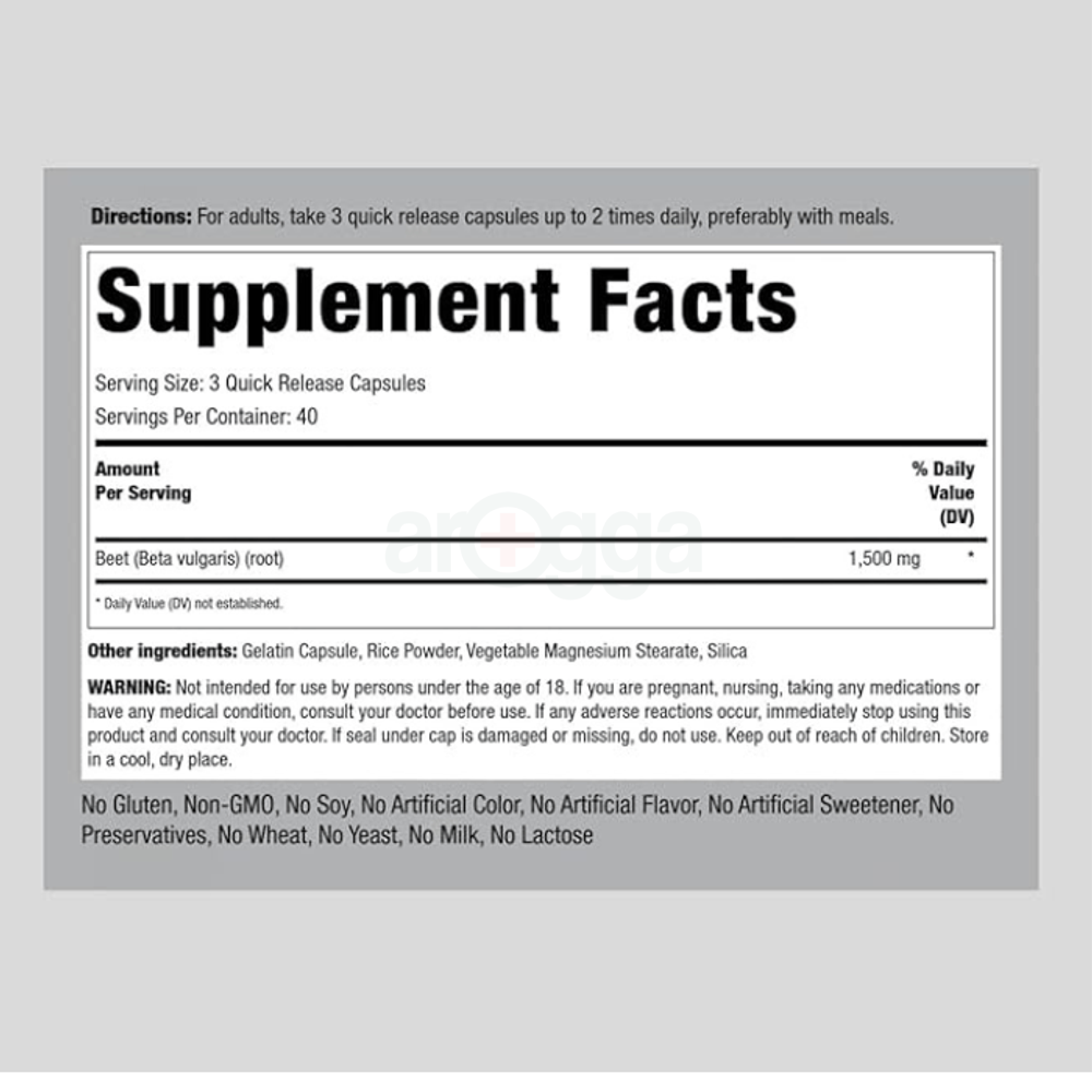 Beet Root Capsules 1500mg 120 Pills, Non-GMO, Gluten-Free, Red Superfood Supplement for Adults  