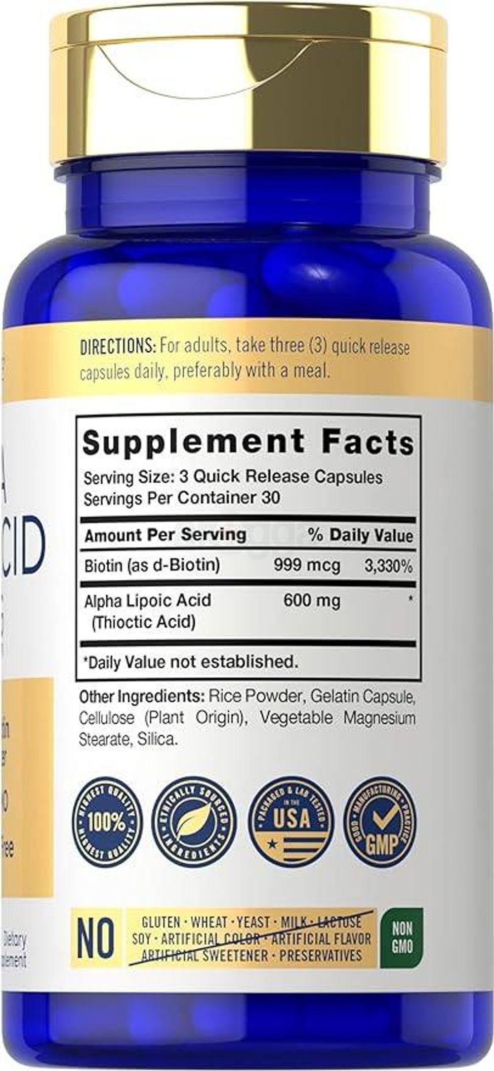 Carlyle Alpha Lipoic Acid 600mg | Plus Biotin Optimizer | 90 Capsules | Non-GMO & Gluten Free Supplement  