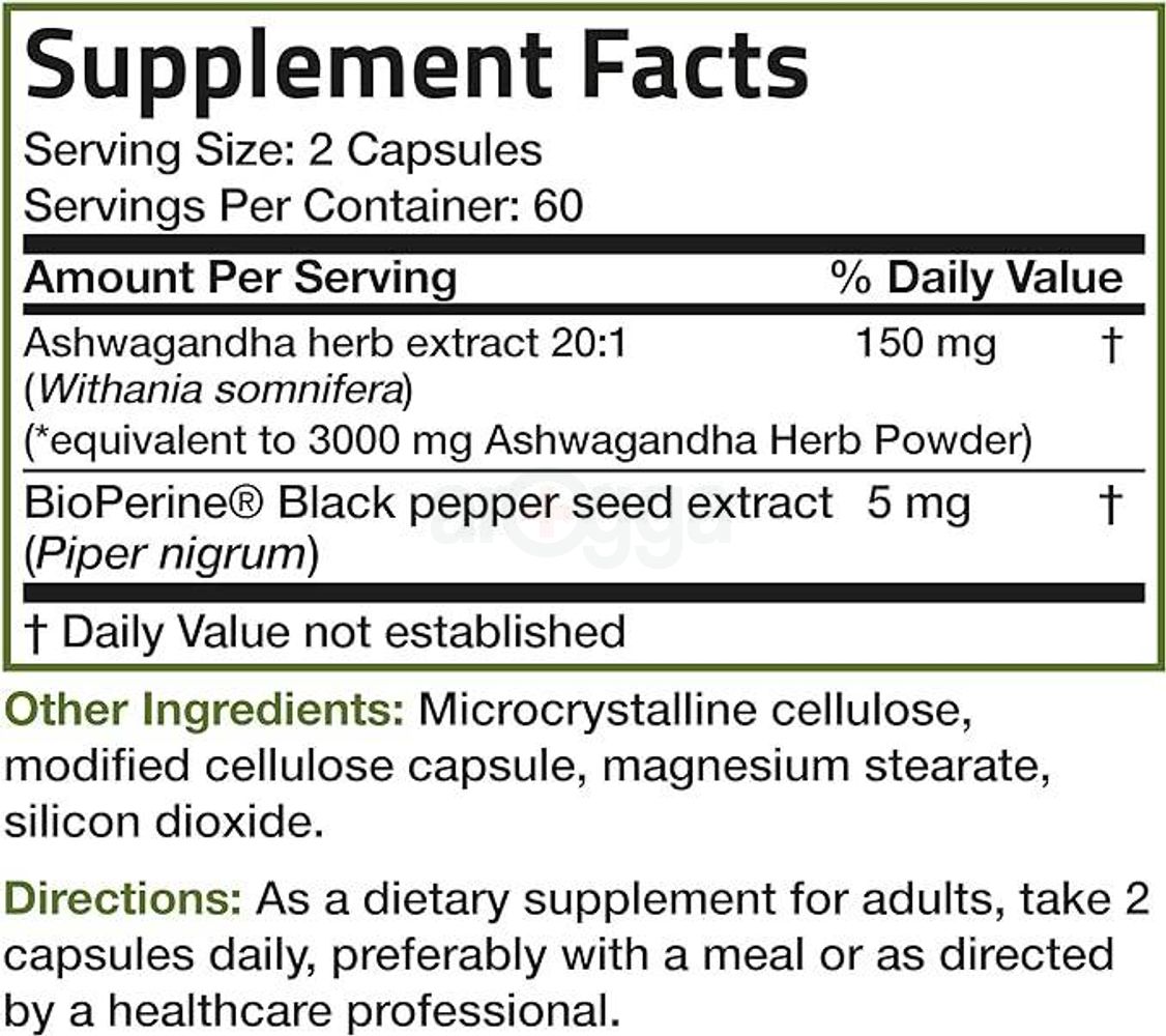 Bronson Ashwagandha Extra Strength Stress & Mood Support with BioPerine - Non GMO Formula, 120 Vegetarian Capsules  