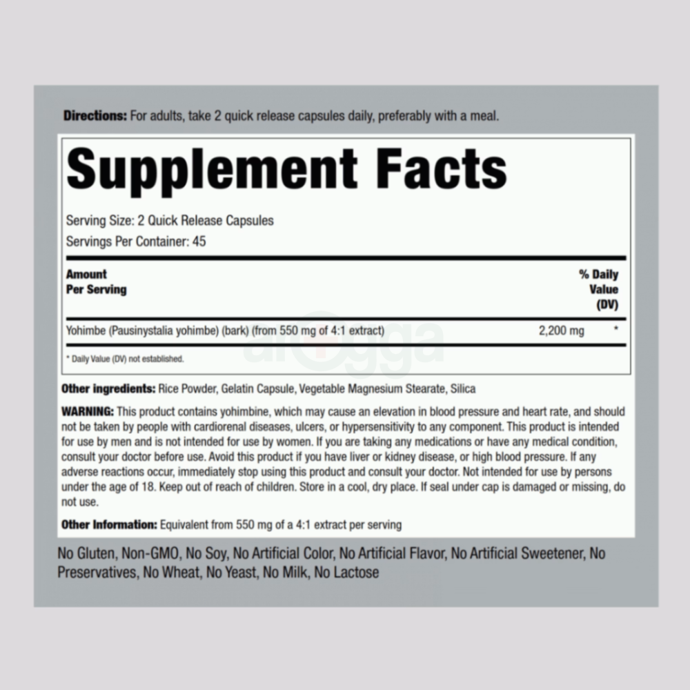 PipingRock Yohimbe Max 2200mg | 90 Capsules - Arogga Online Pharmacy