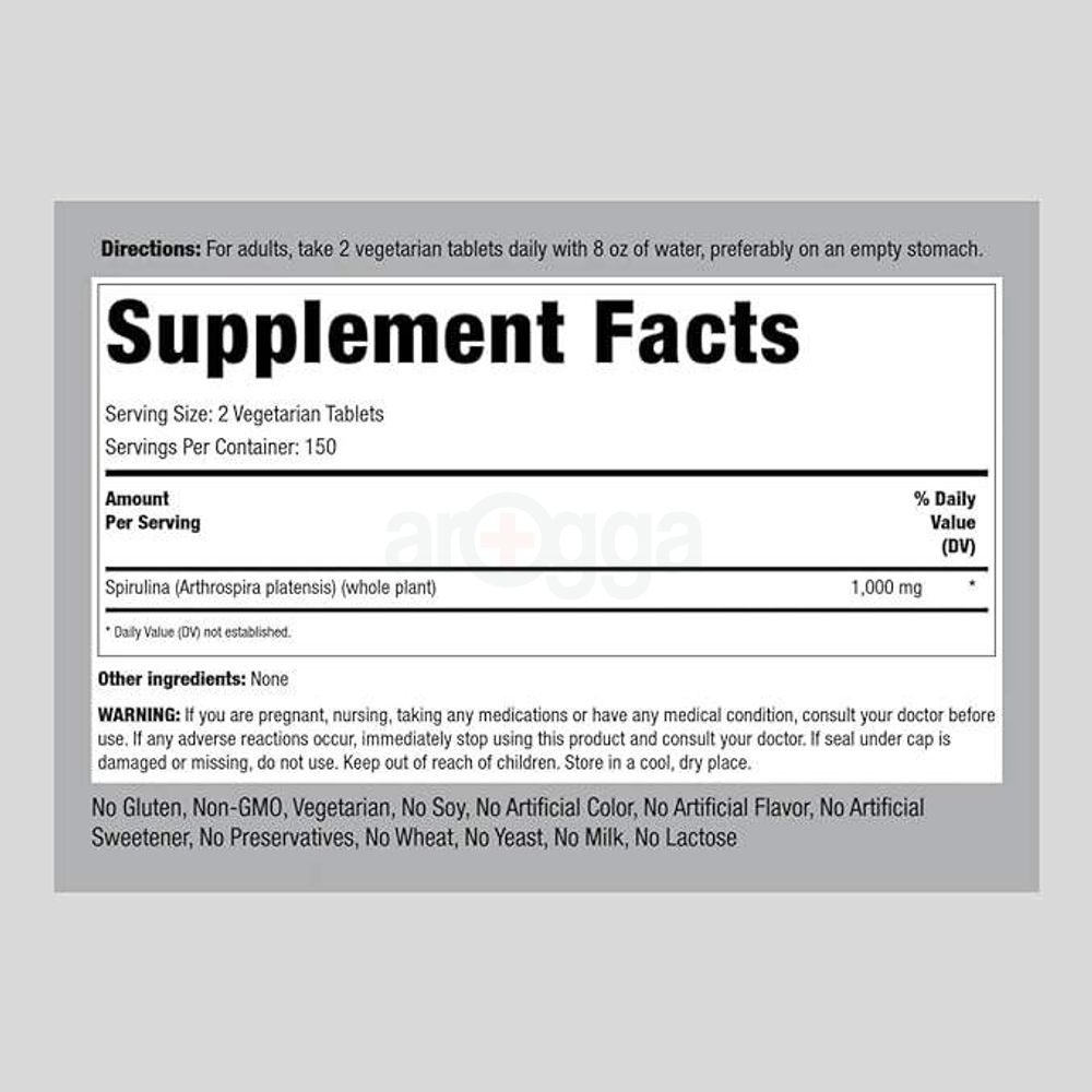 Piping Rock Organic Spirulina Tablets 1000 mg | 300 Pills  