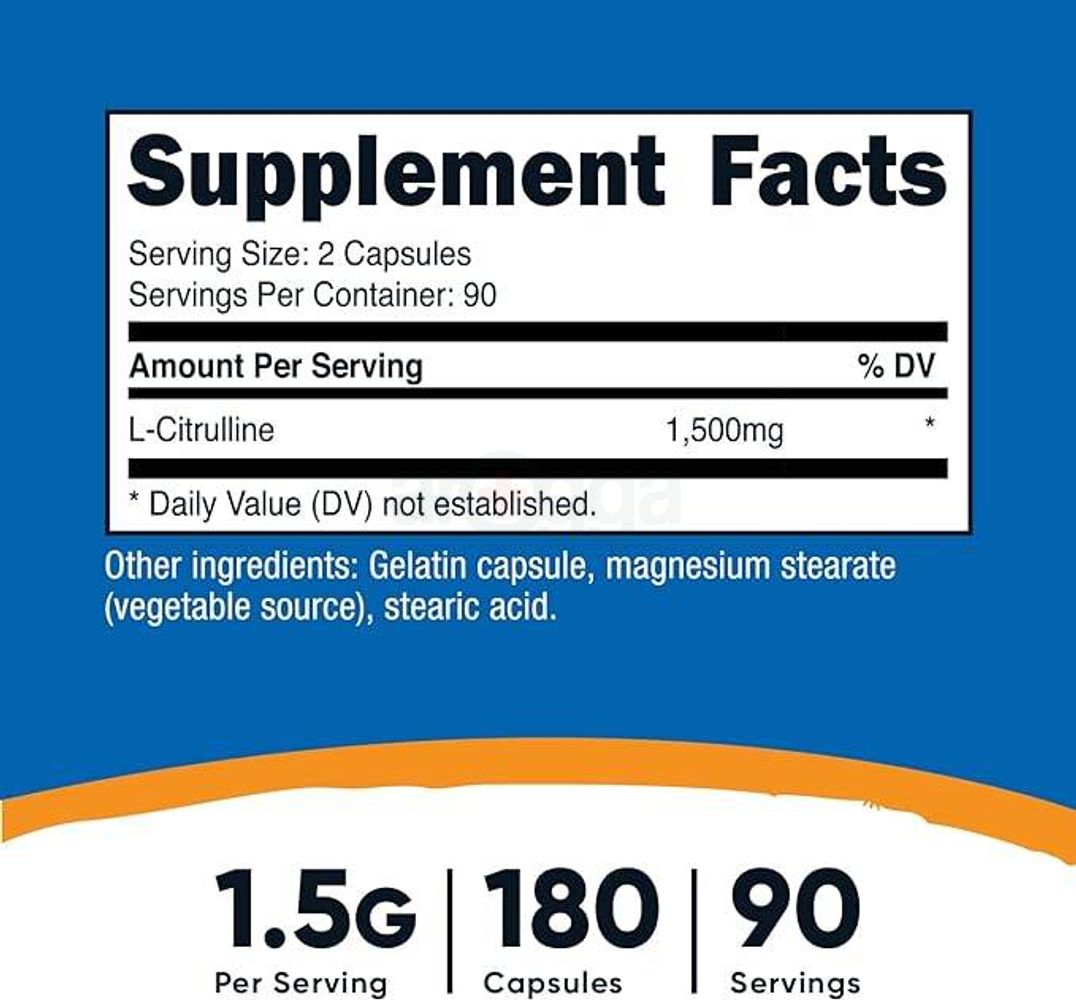 Nutricost L-Citrulline 1500mg – 180 Capsules  