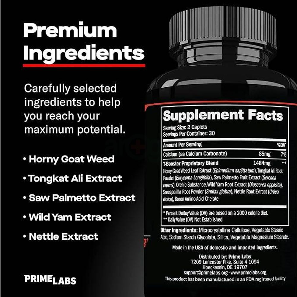 Prime Labs - Men's Testosterone Booster - Stamina, Endurance, & Strength Booster - 60 Caplets  