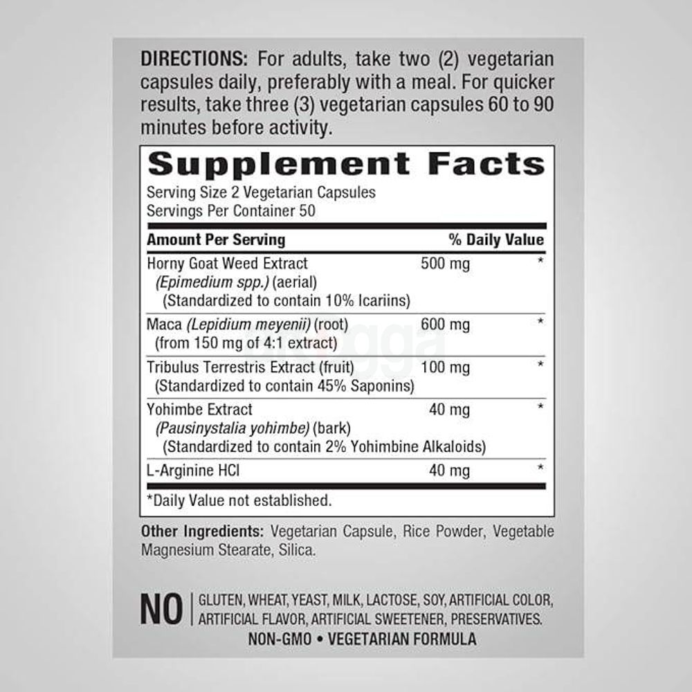 Piping Rock Horny Goat Weed Complex | 100 Capsules | Ultimate Extract Supplement for Men | Vegetarian, Non-GMO, Gluten Free  