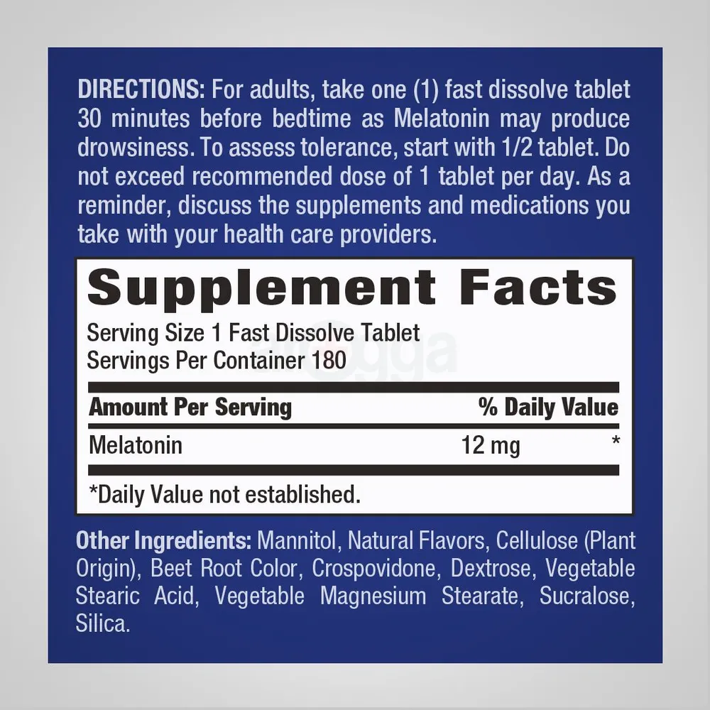 Piping Rock Melatonin Fast Dissolve 12 mg | 180 Tablets  