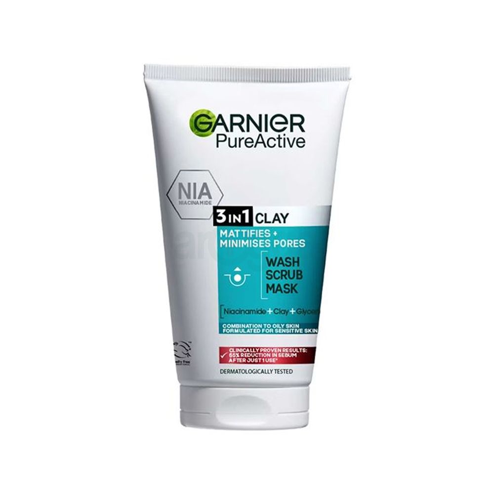 Garnier Pure Active 3in1 Clay Mask Wash Scrub For Oily Skin  