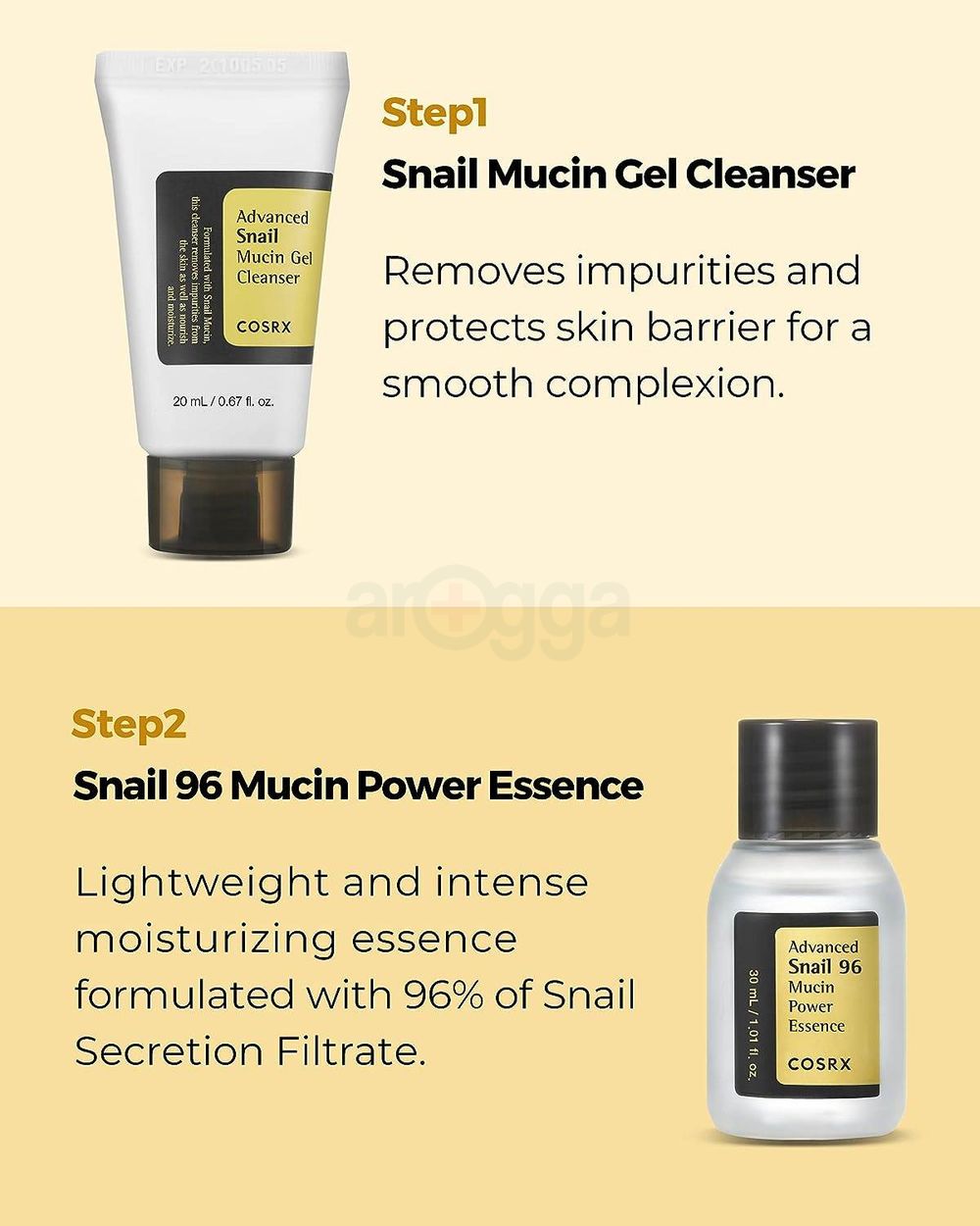 Cosrx All About Snail Kit 4 Step Gift Set for Dry Skin & Dark Spot (Advanced Snail Mucin Cleanser 20ml, Advanced Snail 96 Mucin Power Essence 30ml, Advanced Snail Peptide Eye Cream 5ml & Advanced Snail 92 All In One Cream 20g)  