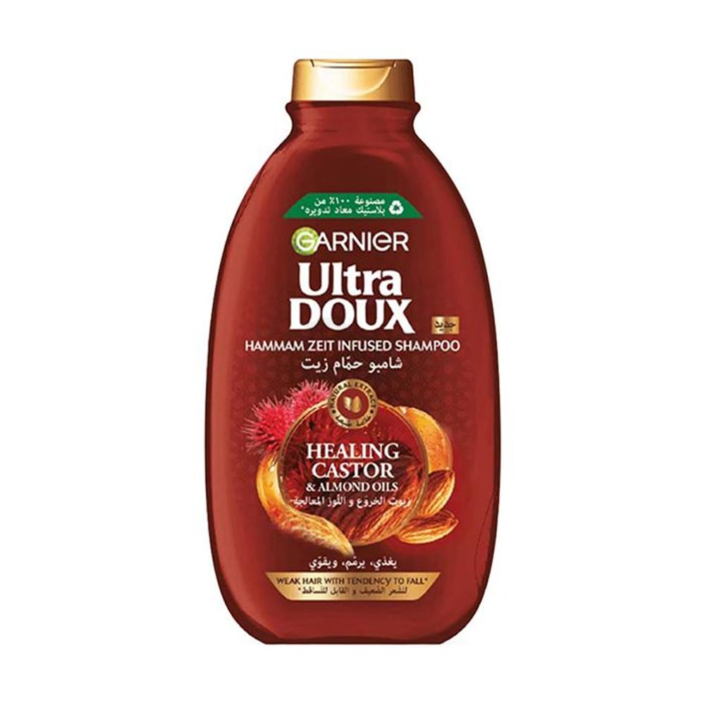 Garnier Ultra Doux Hammam Zeit Infused Shampoo with Restoring Castor & Almond Oils for Weak Hair with Tendency to Fall  