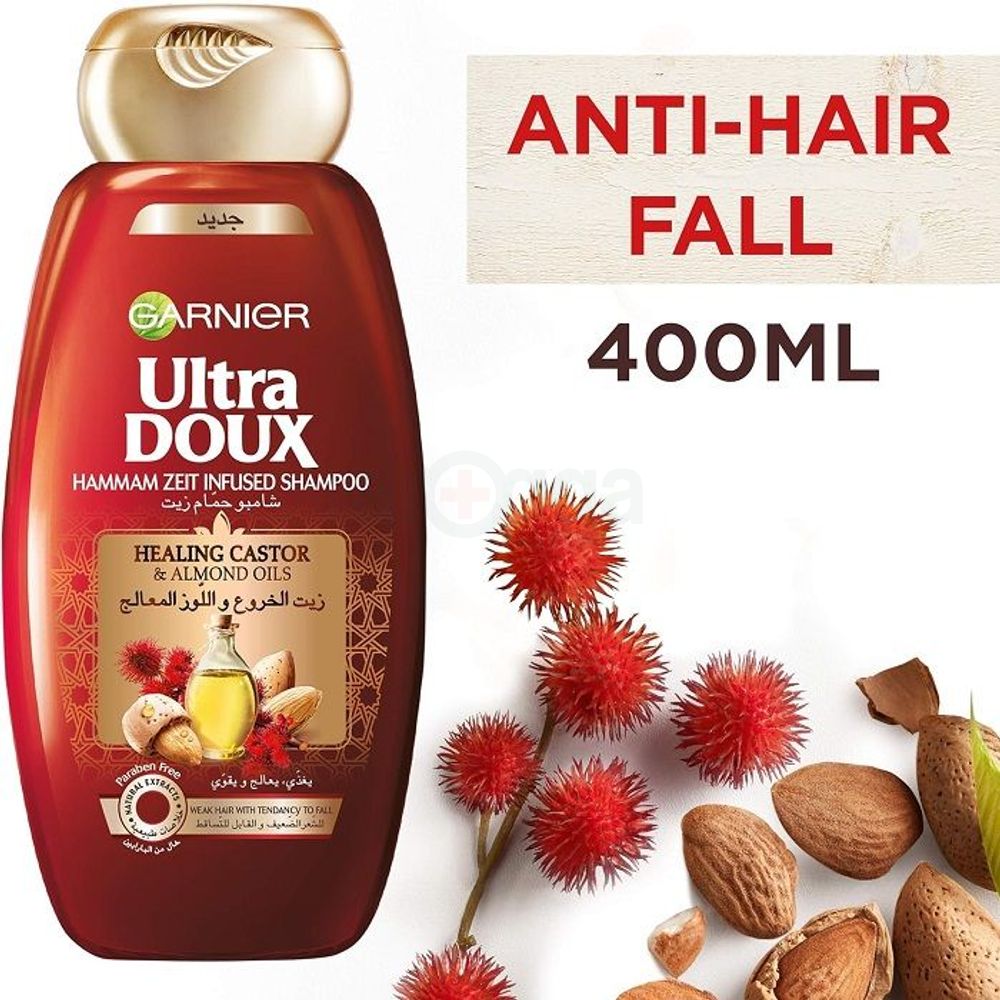 Garnier Ultra Doux Hammam Zeit Infused Shampoo with Restoring Castor & Almond Oils for Weak Hair with Tendency to Fall  
