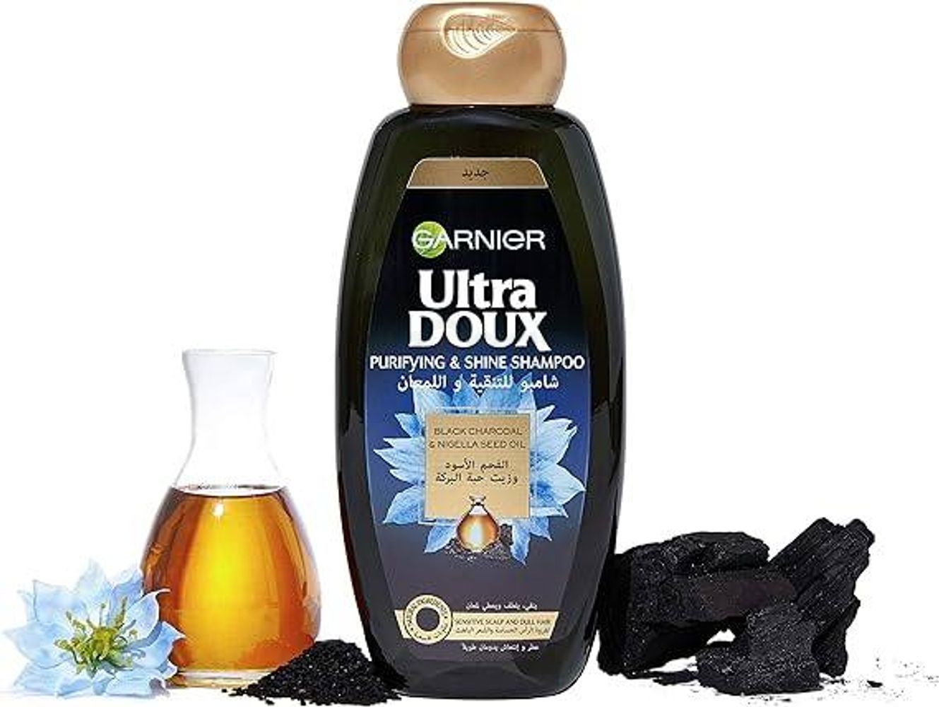 Garnier Ultra Doux Balancing Shampoo with Black Charcoal & Nigella Seed Oil for Greasy Scalp & Dry Lengths  