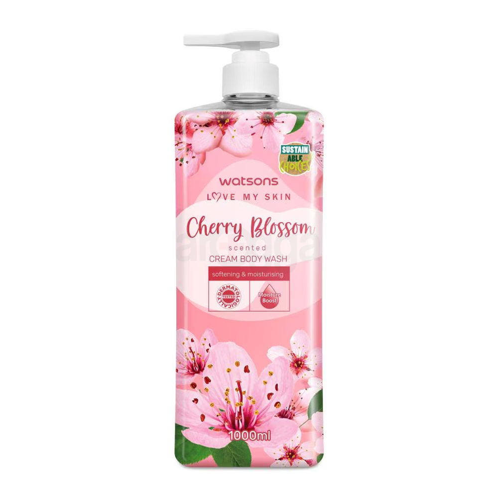 Watsons Love My Skin Cherry Blossom Scented Cream Body Wash for Softening & Moisturising 1000ml  