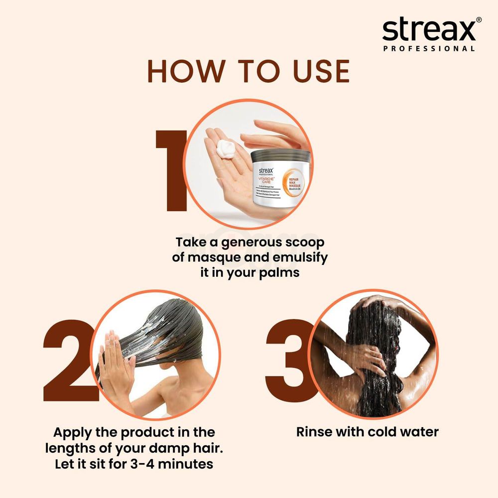 Streax Professional Vitariche Care Repair Max  Hair Masque for Dry to Damage Hair 200g  
