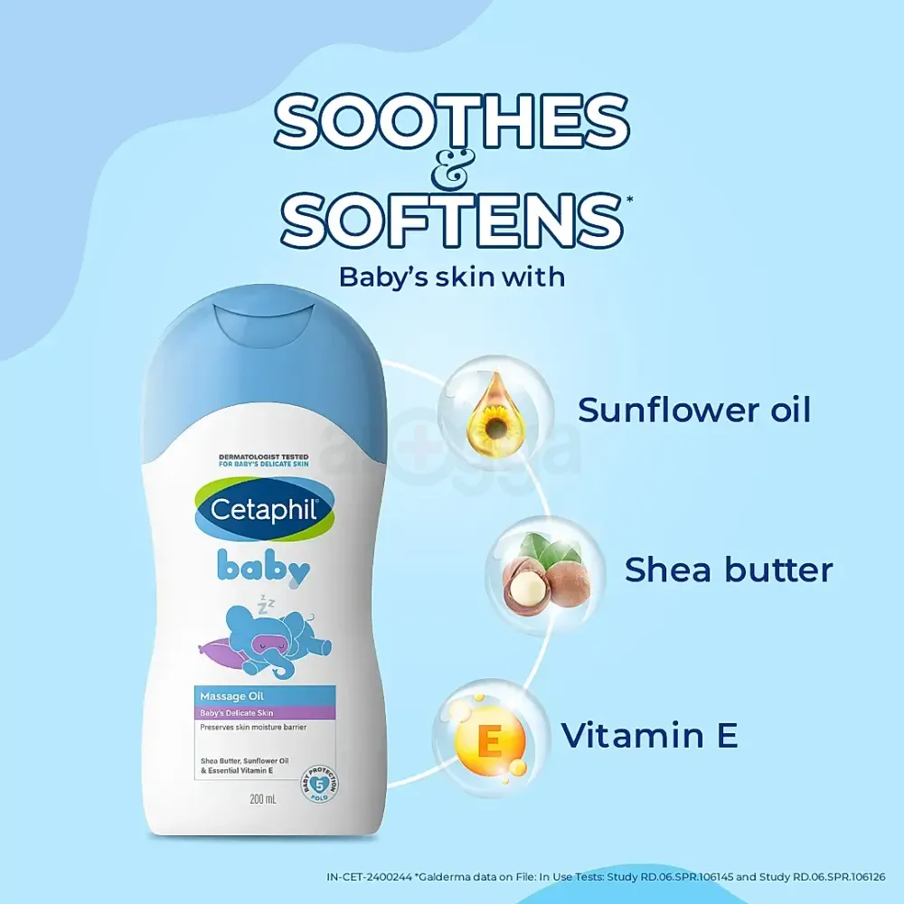 Cetaphil Baby Massage Oil for Baby's Delicate Skin with Shea Butter Sunflower Oil & Vitamin E   