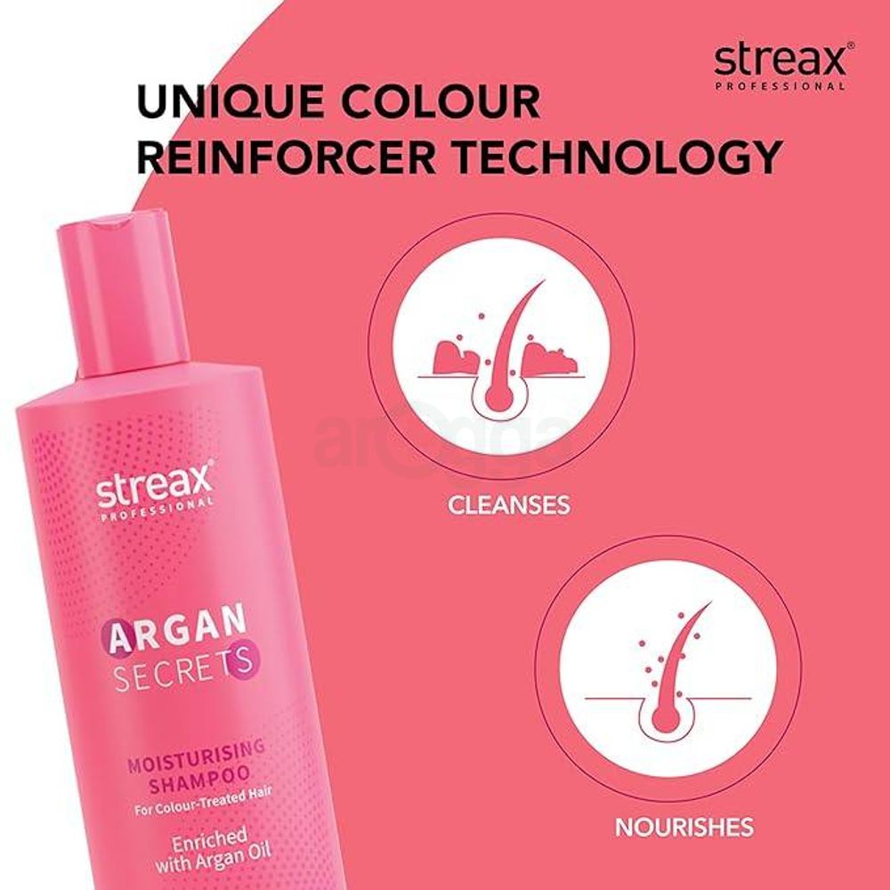 Streax Professional Argan Secrets Moisturising Shampoo for Color Treated Hair Enriched with Argan Oil 300ml  