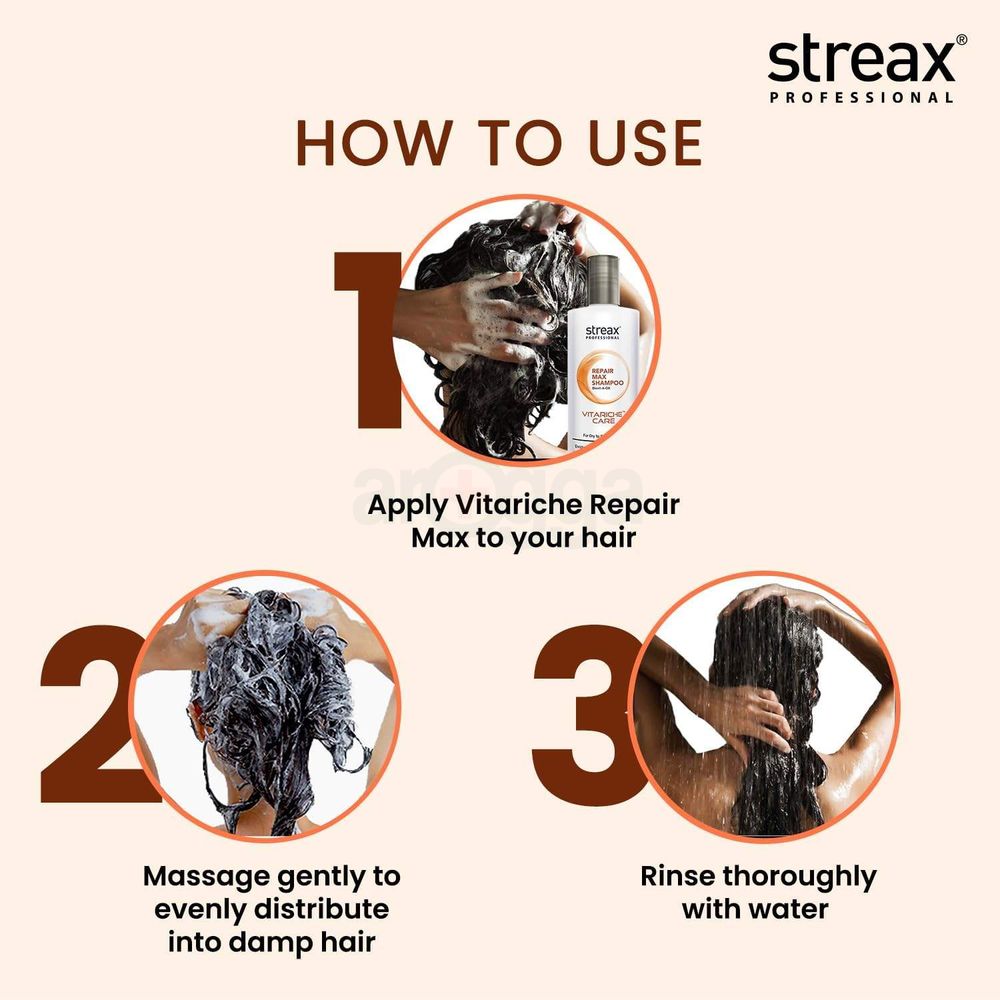 Streax Professional Vitariche Care Repair Max Shampoo 300ml  