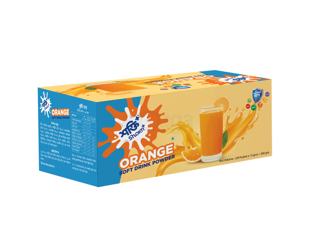 Shokti+ Orange Soft Drink Powder-Sachet Box  