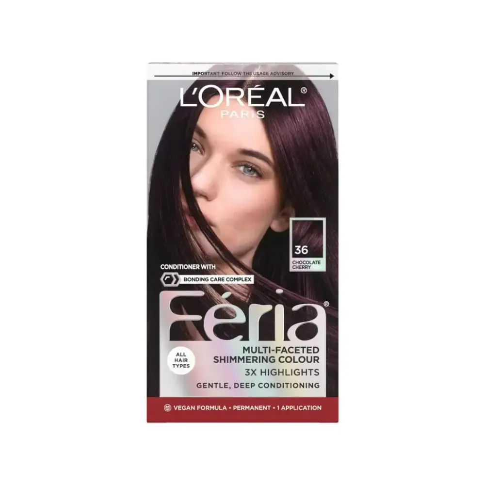 Loreal Paris Feria Multi-Faceted Shimmering Permanent Hair Color 36 Chocolate Cherry  